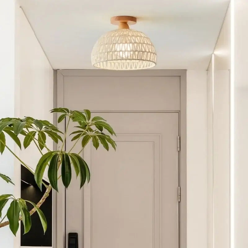 Modern woven beige decorbites led wicker wood ceiling lights hallway