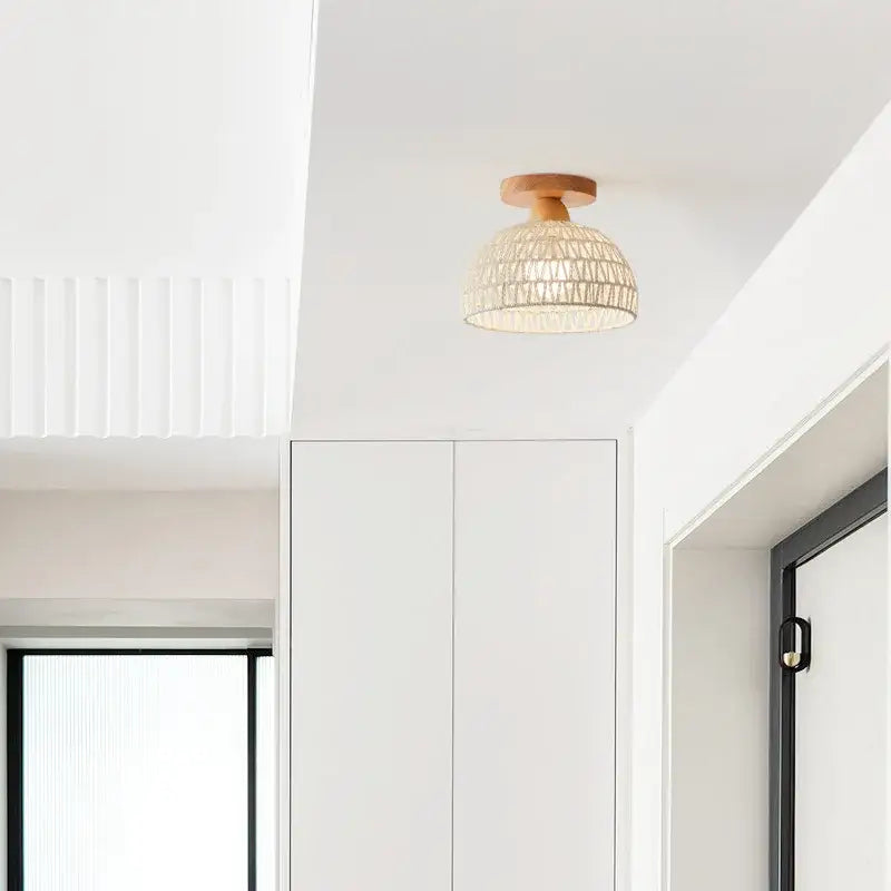 Modern woven beige decorbites led wicker wood ceiling lights hallway