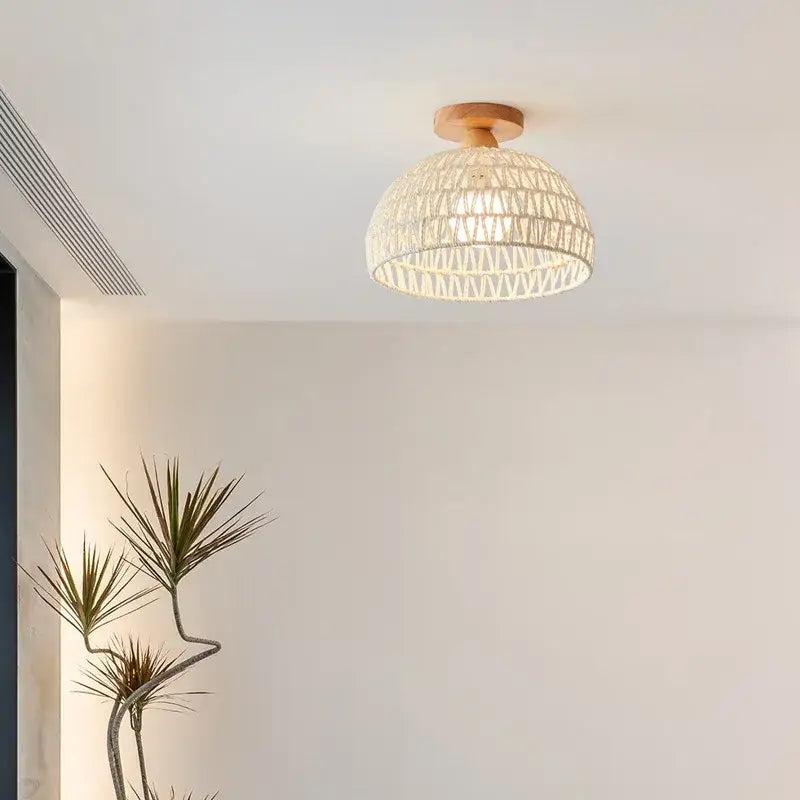 Modern woven beige decorbites led wicker wood ceiling lights hallway