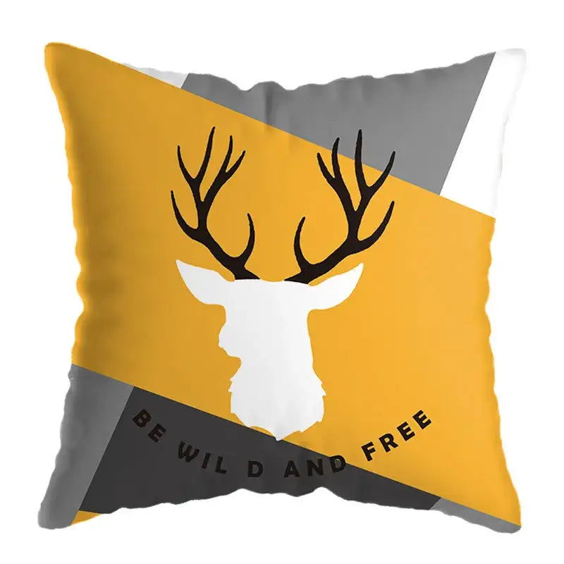 Modern yellow and black geometric deer print pillowcase living room