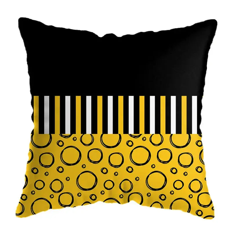 Modern yellow and black geometric deer print pillowcase living room