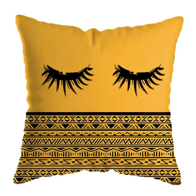 Modern yellow and black geometric deer print pillowcase living room