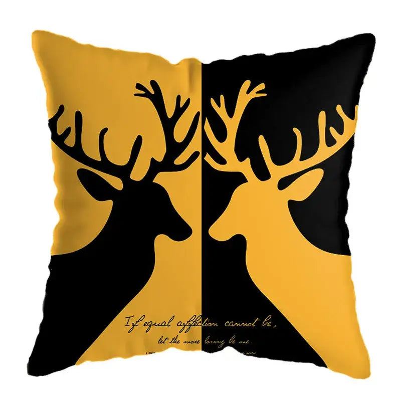 Modern yellow and black geometric deer print pillowcase living room