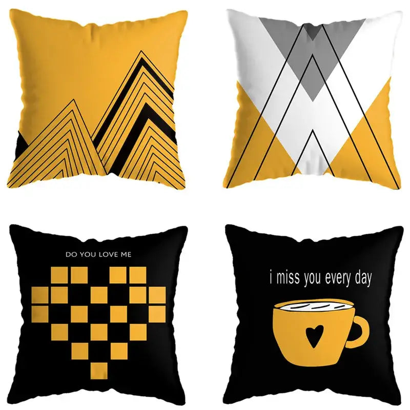 Modern yellow and black geometric deer print pillowcase living room