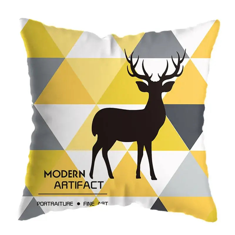 Modern yellow and black geometric deer print pillowcase living room
