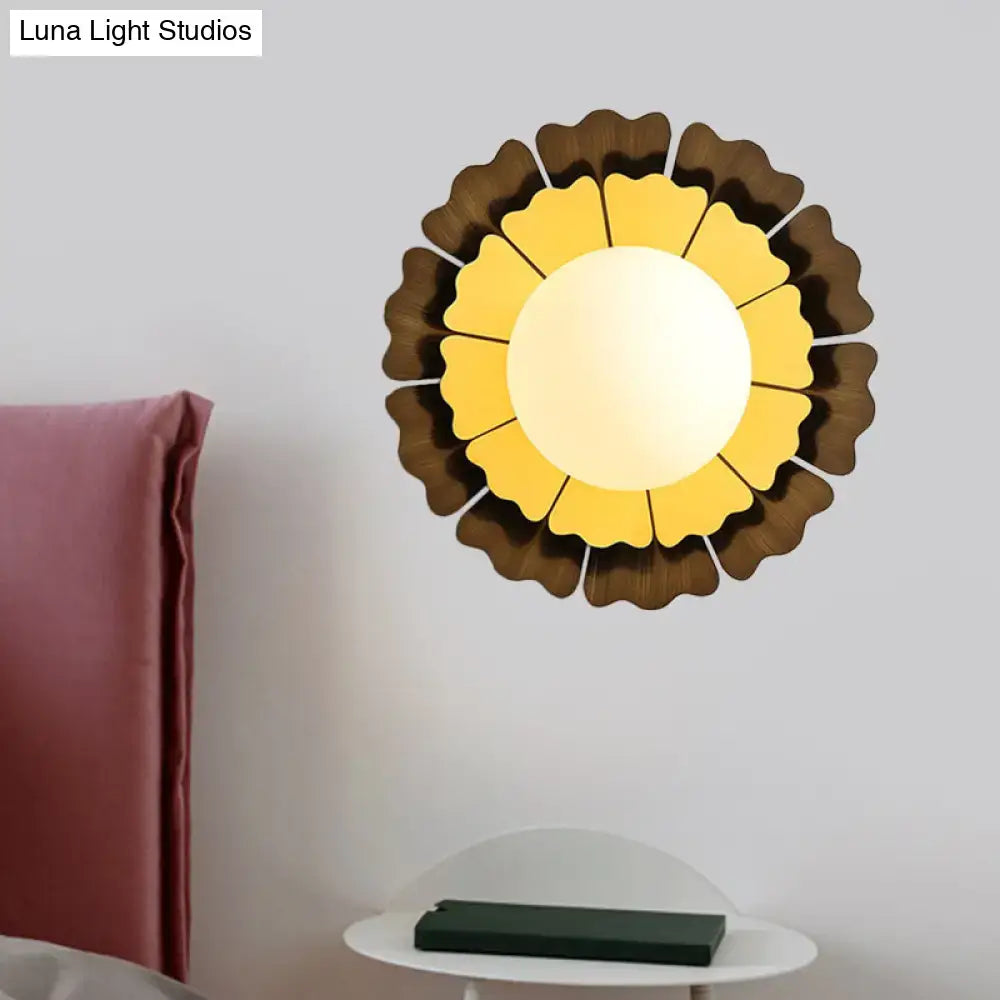 Modern yellow & brown sunflower wall sconce – bedroom glass light