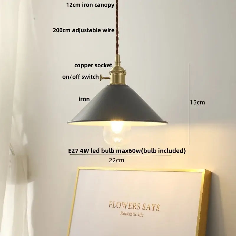 Modern yellow conical pendant light with copper knob for kitchens