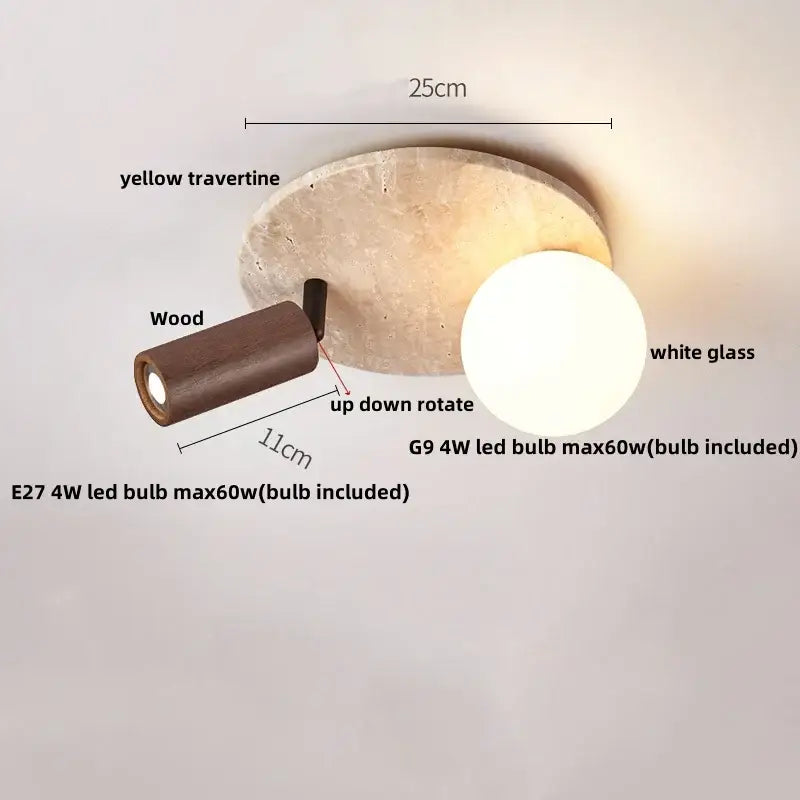 Modern yellow travertine led ceiling light for bedroom decor