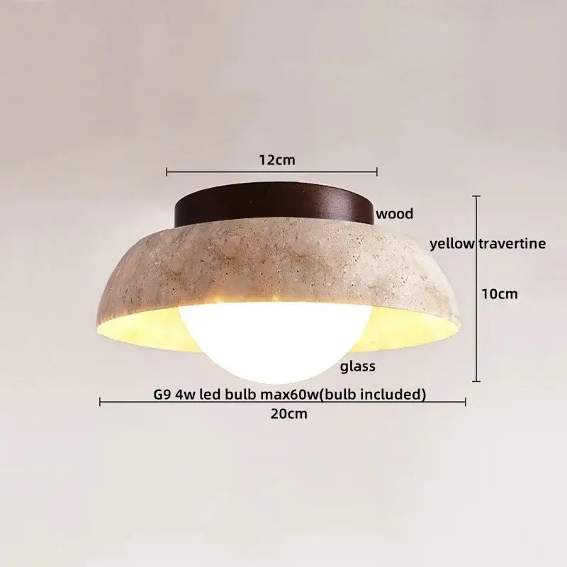 Modern yellow travertine led ceiling light for bedroom decor