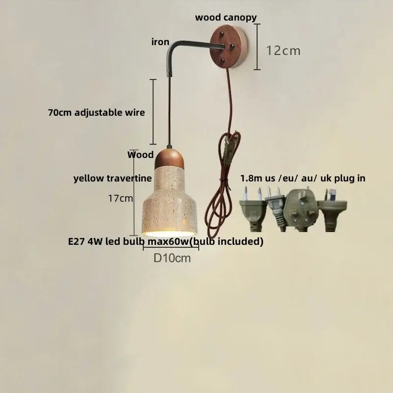 Modern yellow travertine led wall lamp for bedroom stair light
