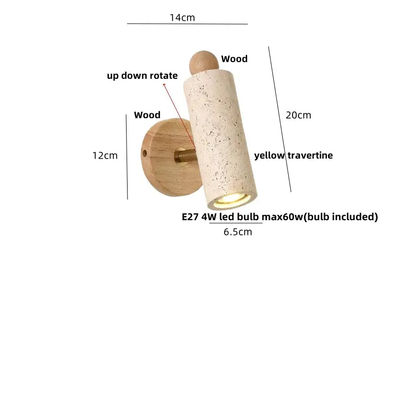 Modern yellow travertine led wall sconce bedroom rotating lamp