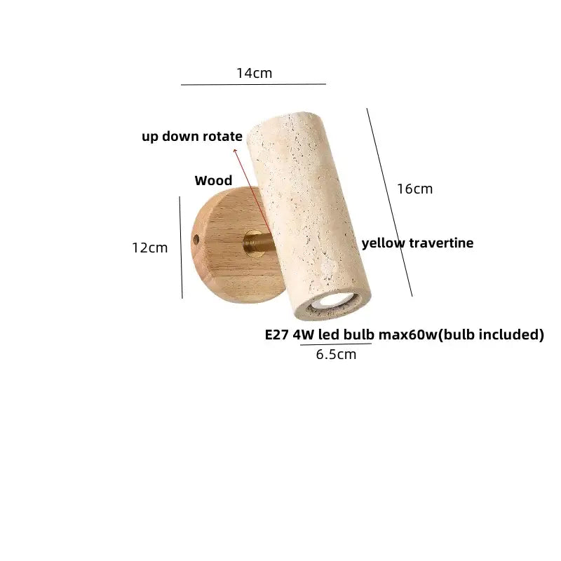 Modern yellow travertine led wall sconce bedroom rotating lamp