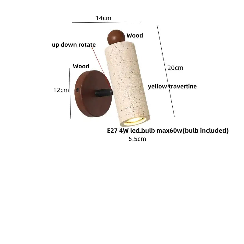 Modern yellow travertine led wall sconce bedroom rotating lamp