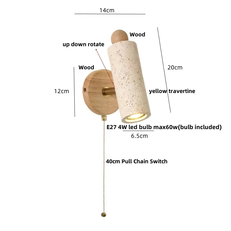 Modern yellow travertine led wall sconce bedroom rotating lamp