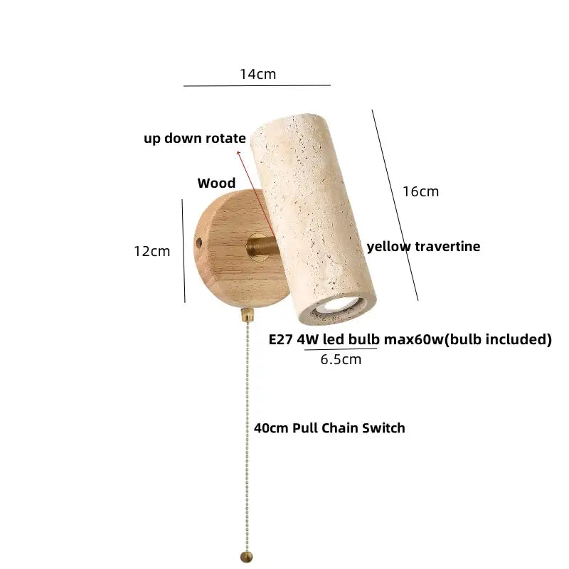 Modern yellow travertine led wall sconce bedroom rotating lamp
