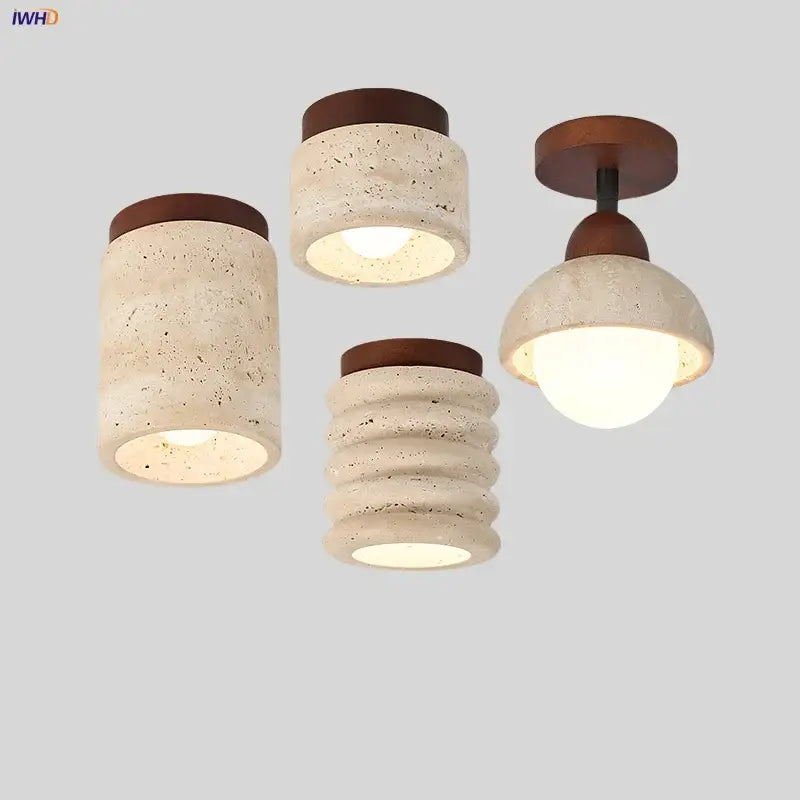 Modern yellow travertine led wood ceiling light for dining room