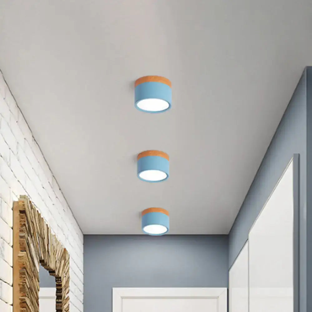 Modern yellow wood flush mount ceiling light for kitchen