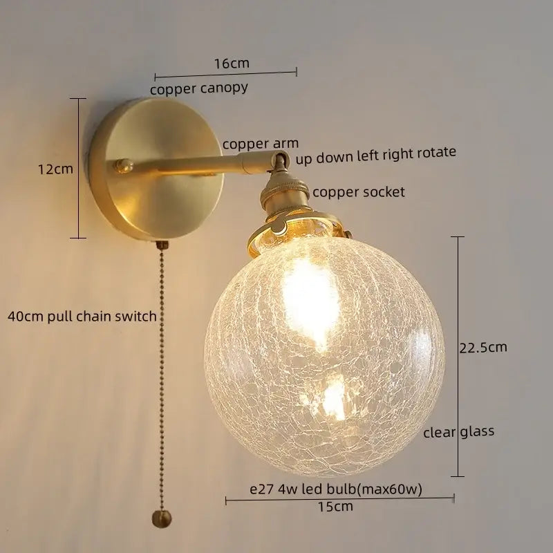 Modern zigzag green glass led wall lamp bedroom brass light