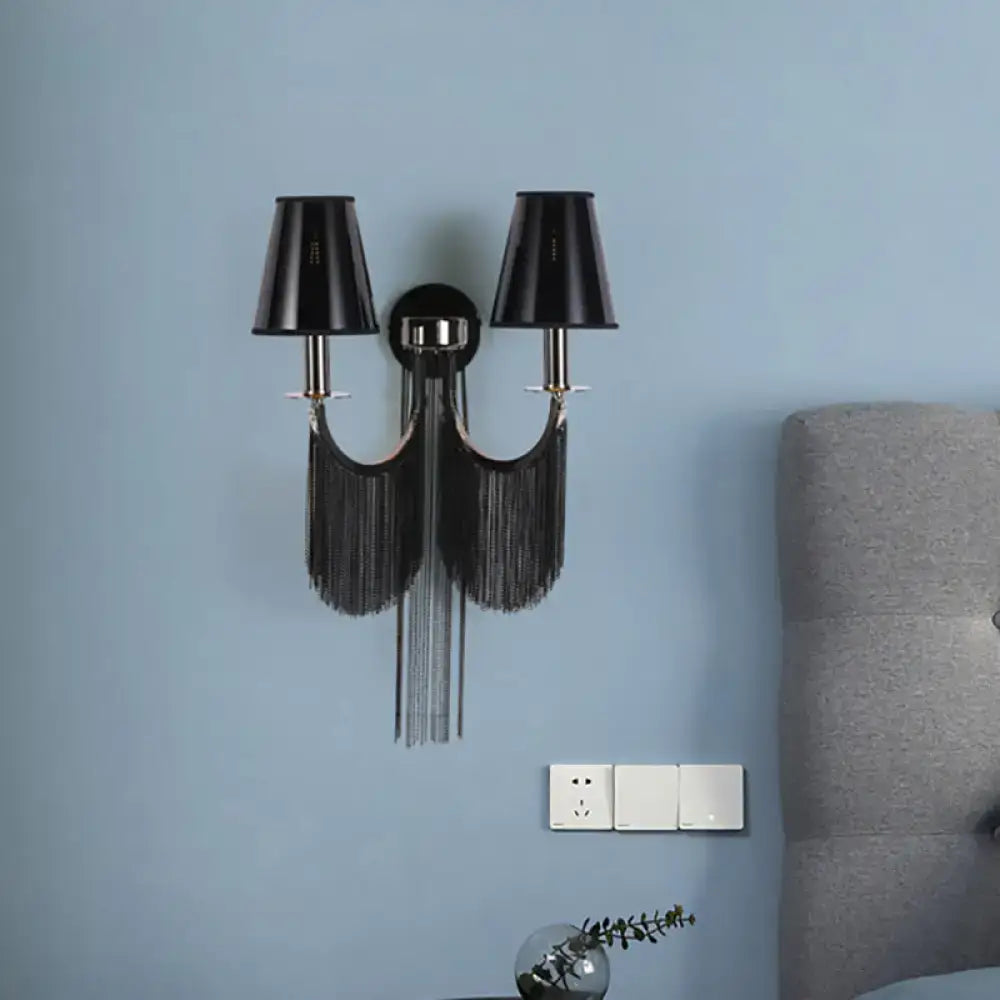 Modernist black & silver tassel wall sconce bedroom e12 light