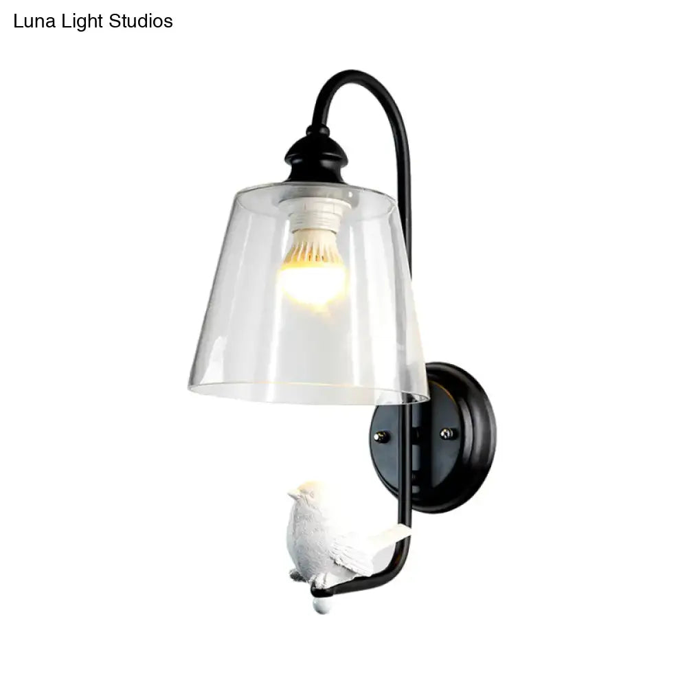 Modernist black & white bird cone wall lamp bedroom glass sconce
