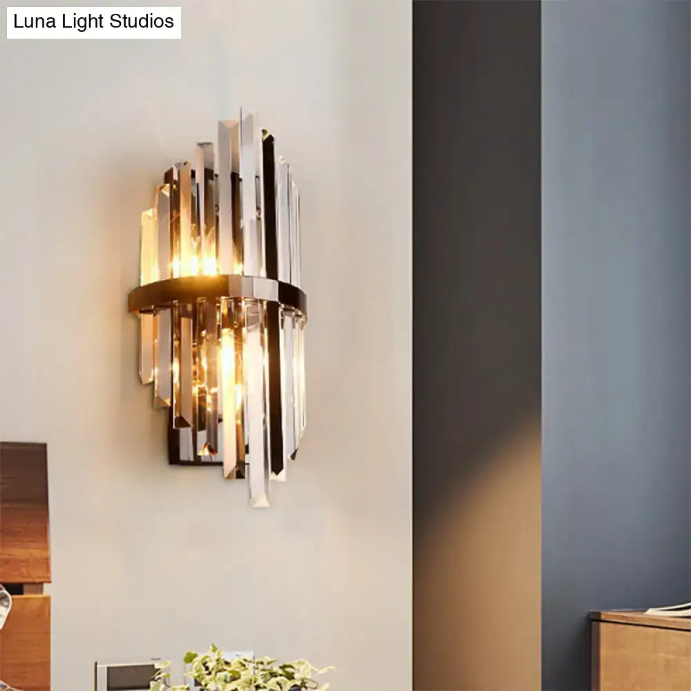 Modernist brass and clear crystal prism sconce – bedroom wall lamp