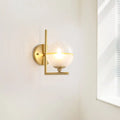 Modernist brass and frosted glass light fixture bedroom wall sconce