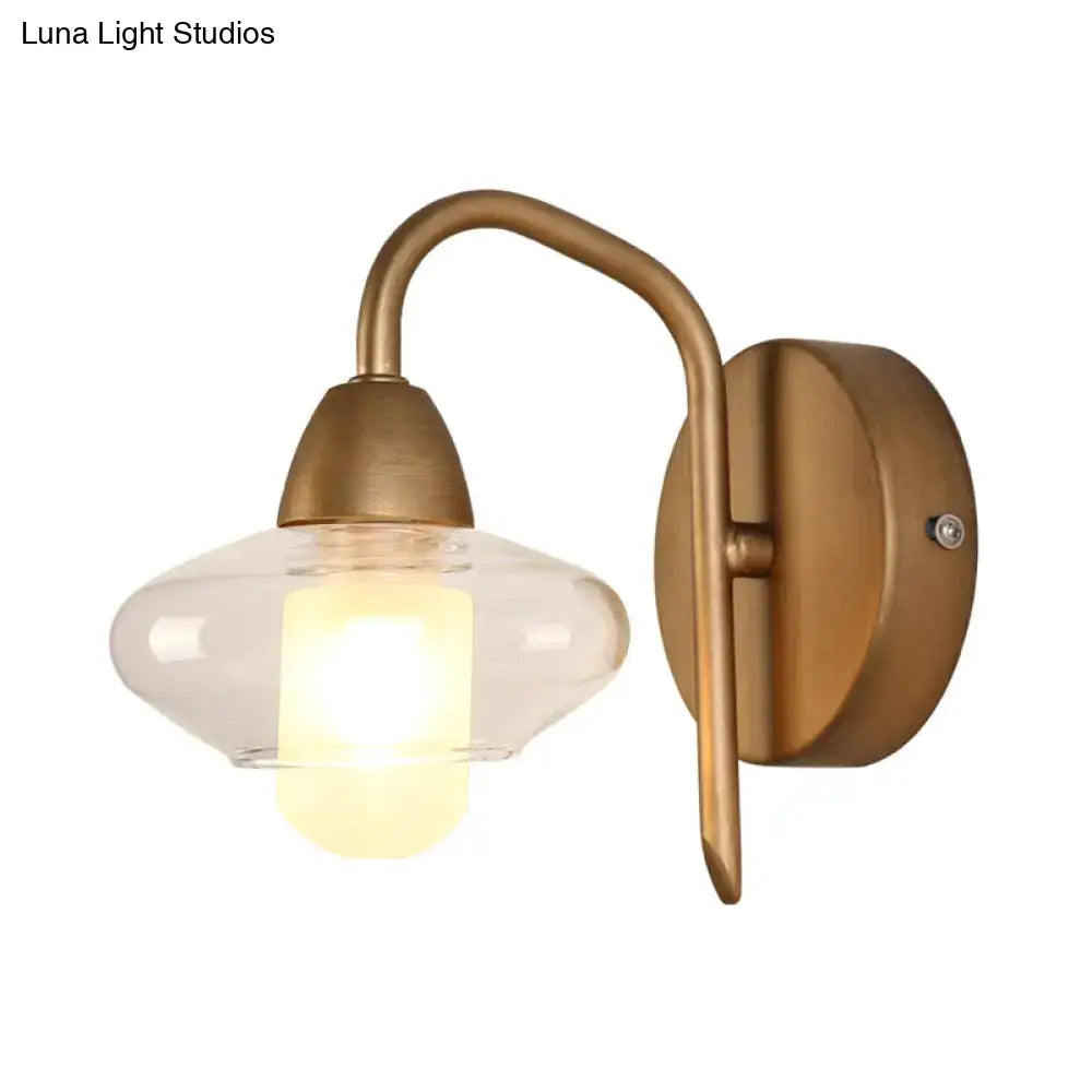 Modernist brass clear glass wall lamp bedroom sconce