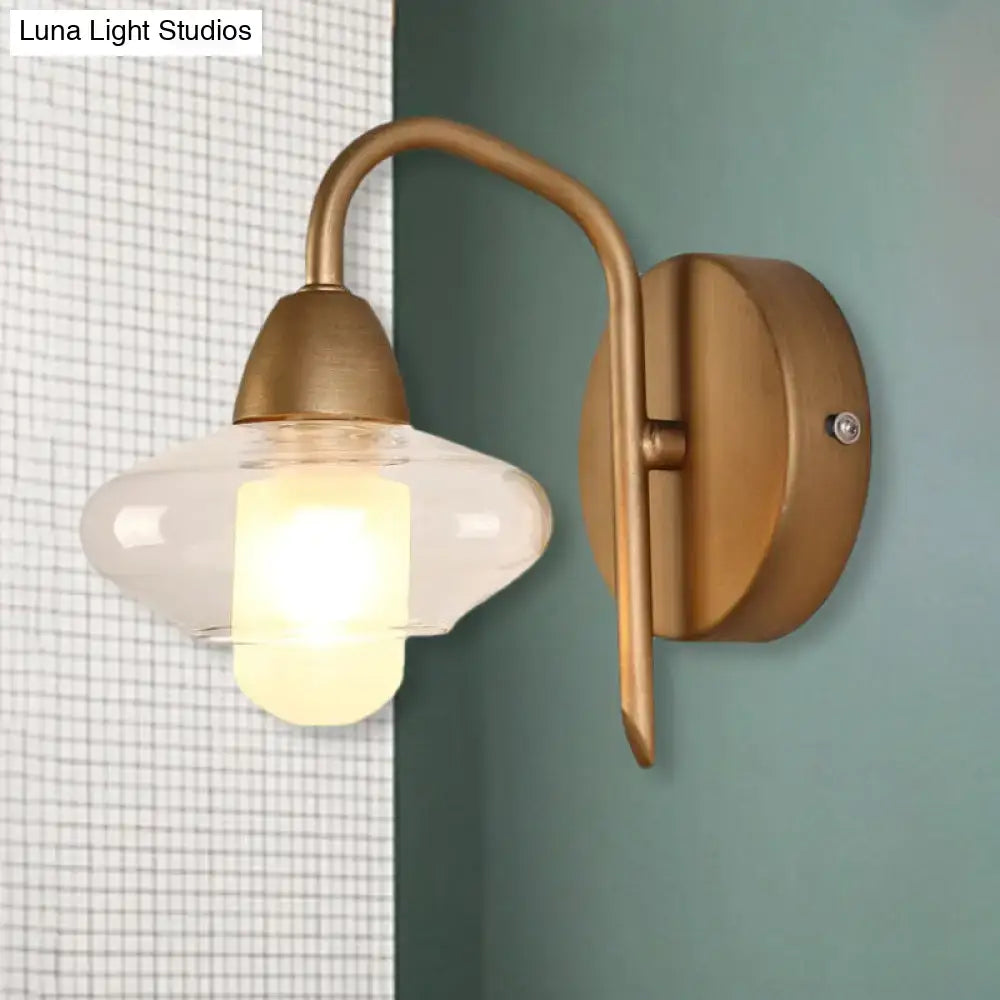 Modernist brass clear glass wall lamp bedroom sconce