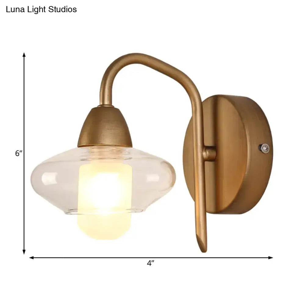 Modernist brass clear glass wall lamp bedroom sconce