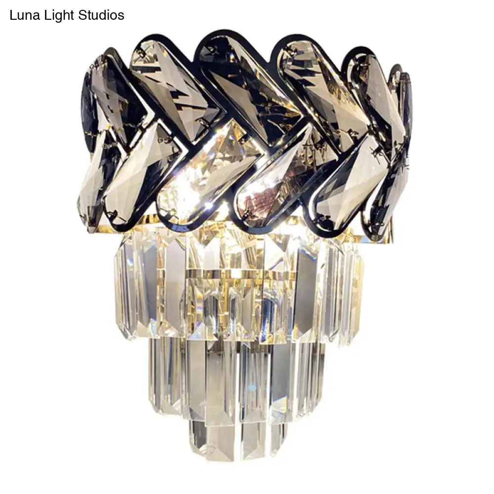 Modernist chrome and crystal wall sconce for family room