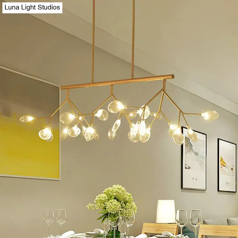 Modernist clear glass firefly hanging island light black & gold dining