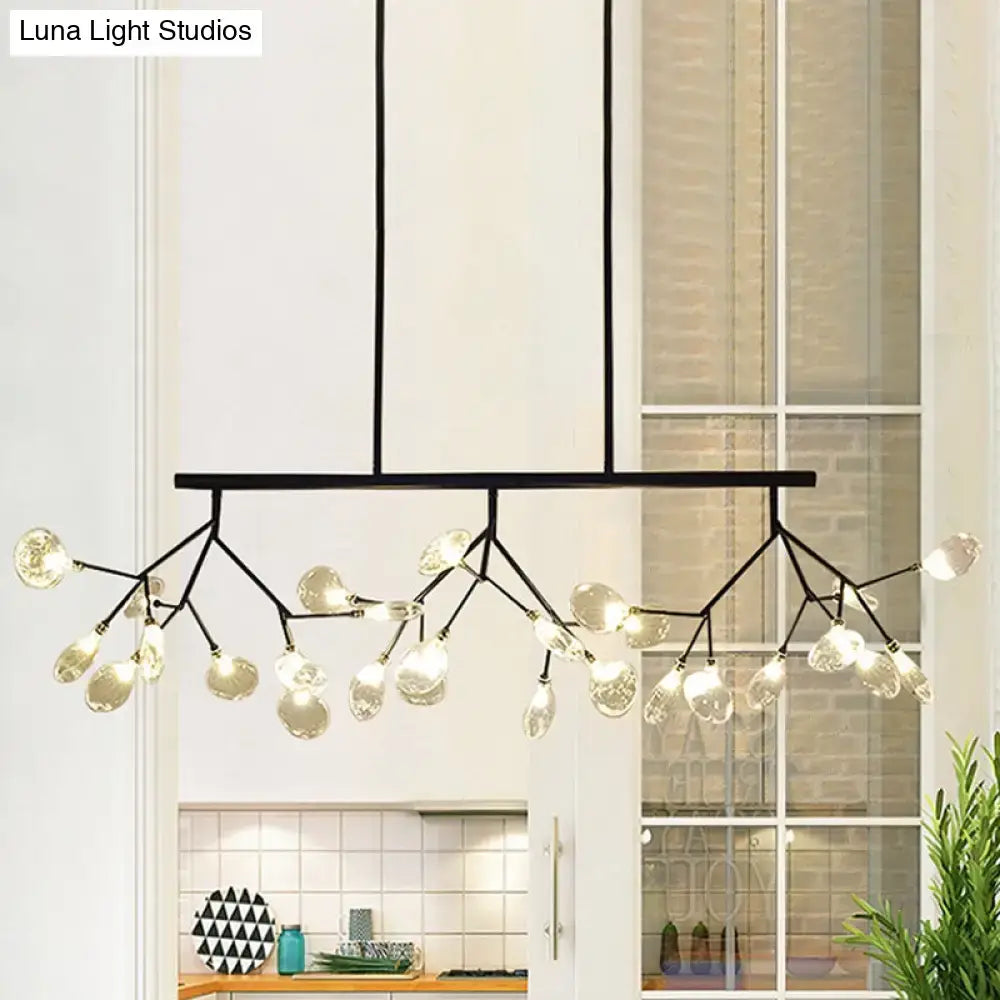 Modernist clear glass firefly hanging island light black & gold dining
