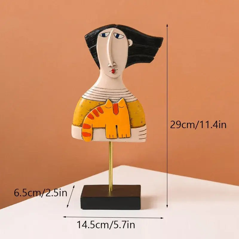 Modernist colorful ceramic abstract people statue figure living room