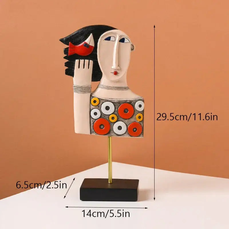 Modernist colorful ceramic abstract people statue figure living room