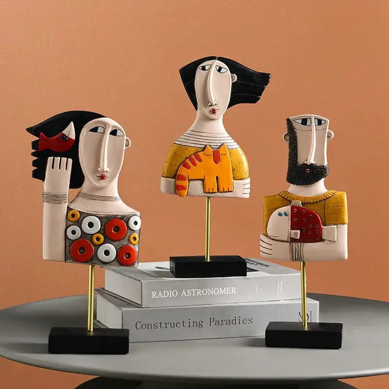 Modernist colorful ceramic abstract people statue figure living room