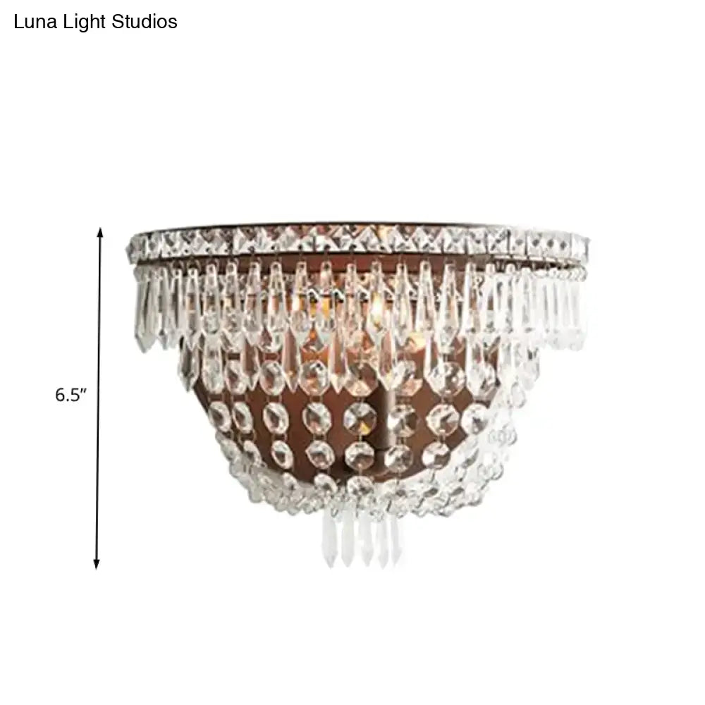 Modernist dark bronze crystal basket wall sconce for bedroom lighting