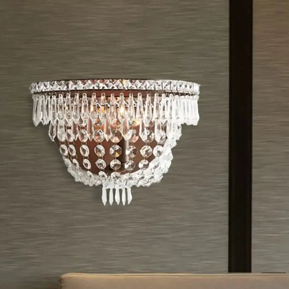 Modernist dark bronze crystal basket wall sconce for bedroom lighting