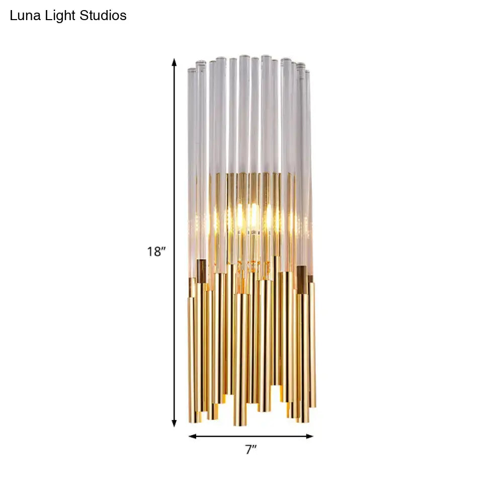 Modernist gold & clear cylinder wall light fixture bedroom sconce