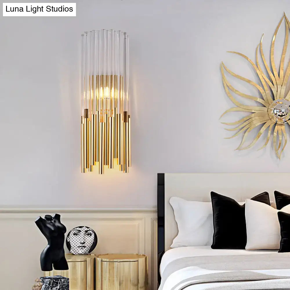 Modernist gold & clear cylinder wall light fixture bedroom sconce