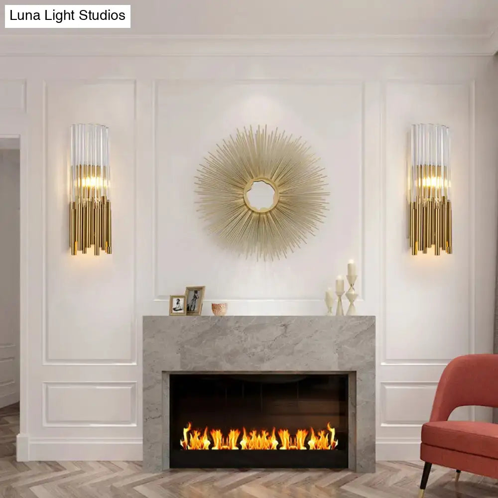 Modernist gold & clear cylinder wall light fixture bedroom sconce