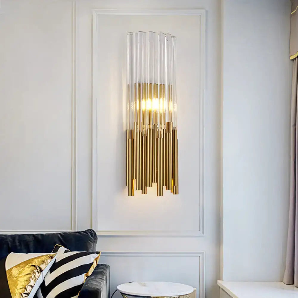 Modernist gold & clear cylinder wall light fixture bedroom sconce