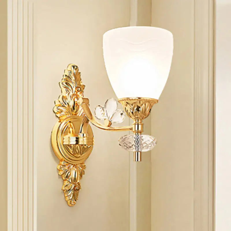 Modernist gold finish crystal wall light bedroom sconce