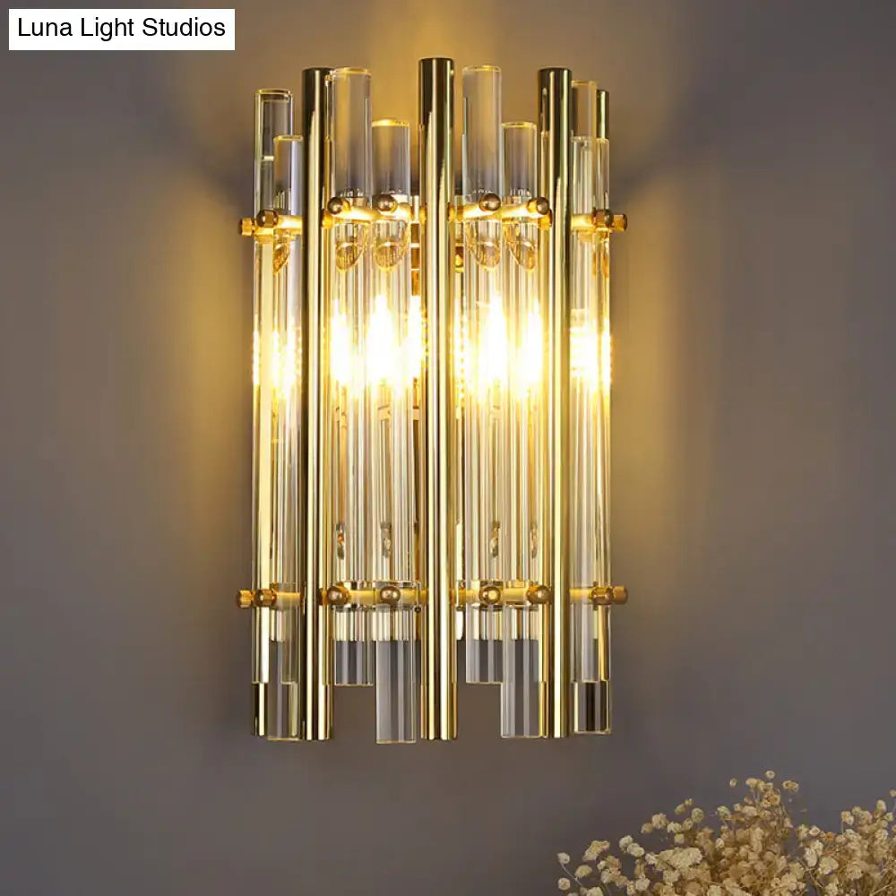 Modernist gold tubular wall sconce – bedroom glass light