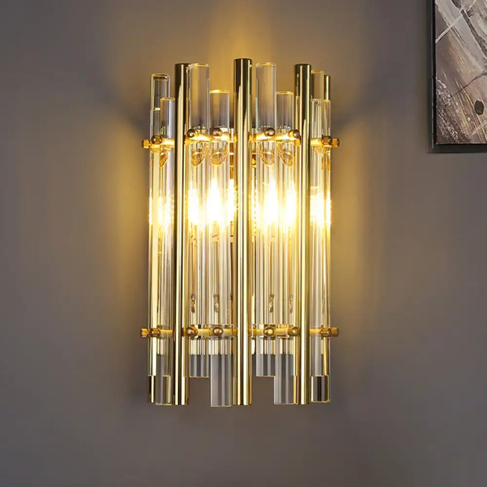 Modernist gold tubular wall sconce – bedroom glass light