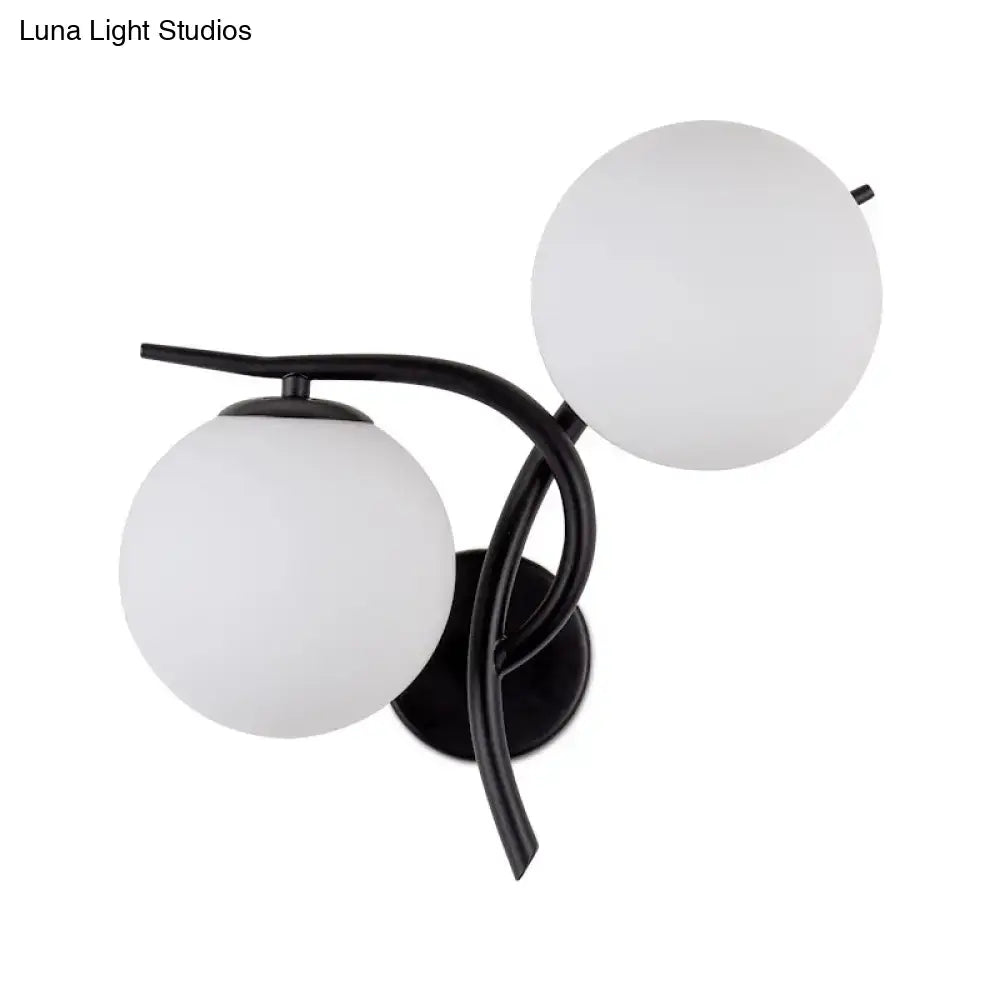 Modernist silver & black light fixture with milky glass for bedroom