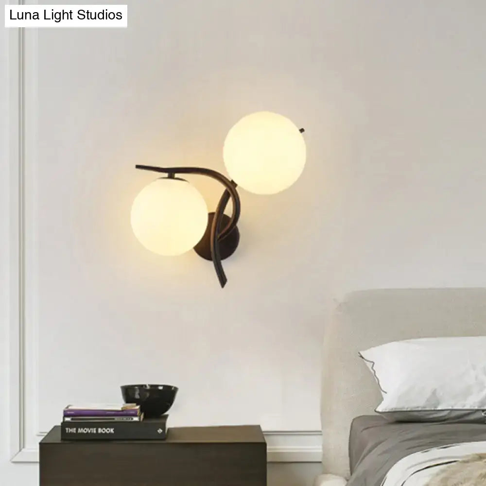 Modernist silver & black light fixture with milky glass for bedroom