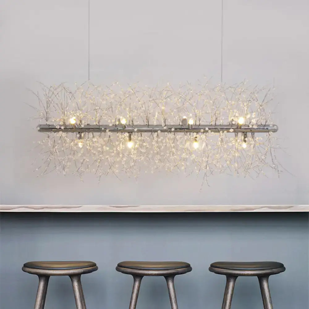 Modernist silver branch island pendant with crystal bead – dining room