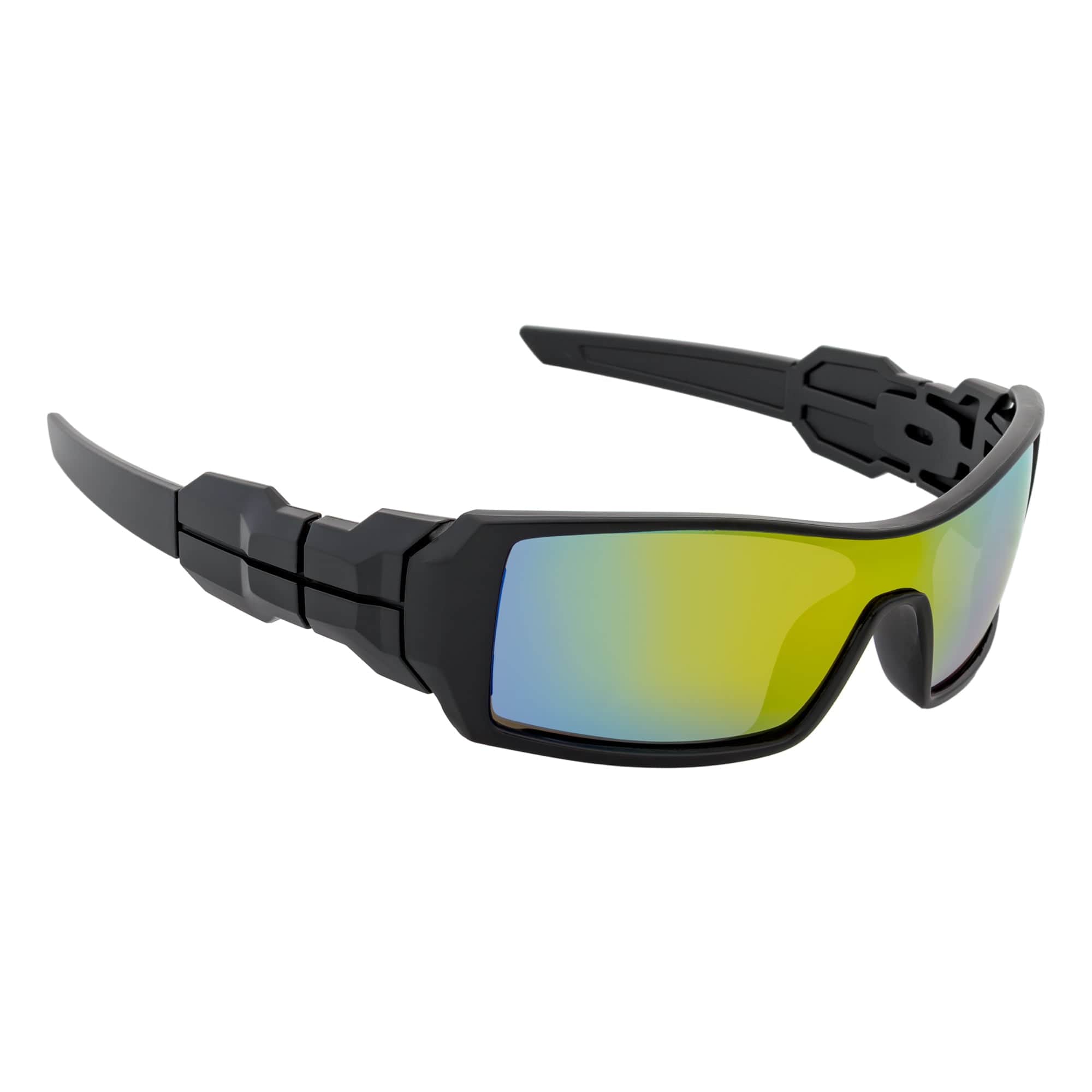 FUEL - Modern Sports Wraparound Single Lens Sunglasses Matte Black Orange Mirror