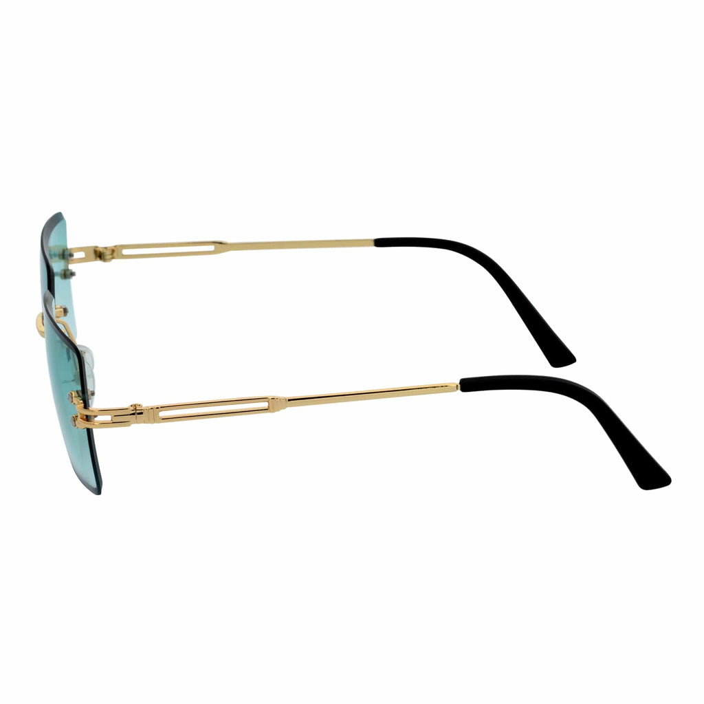 PREMIERE - Luxury 90s Small Metal Rimless Rectangle Sunglasses Gold Green Tint