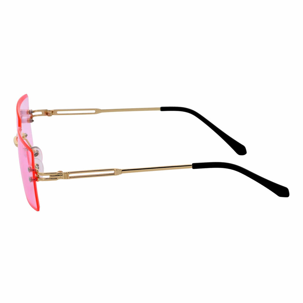 PREMIERE - Luxury 90s Small Metal Rimless Rectangle Sunglasses Gold Pink Tint